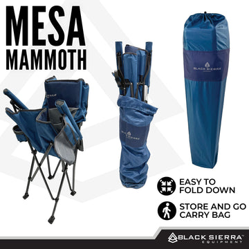 Black Sierra Equipment oversize chair dimensions 42.5 inches high for tall users.