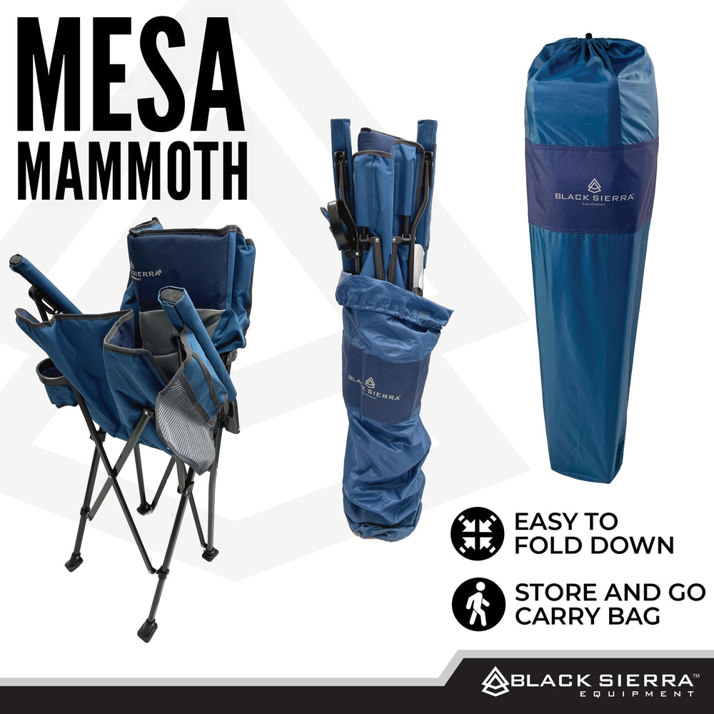Black Sierra Equipment oversize chair dimensions 42.5 inches high for tall users.