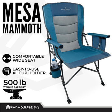 Black Sierra Equipment oversize chair padded seat and breathable mesh backrest.