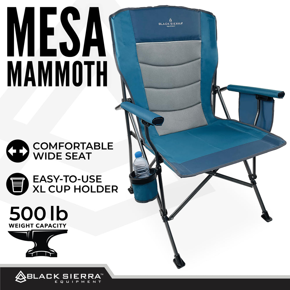 Black Sierra Equipment oversize chair padded seat and breathable mesh backrest.