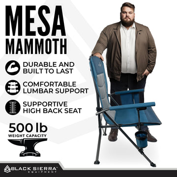 Black Sierra Equipment oversize chair reinforced steel frame supports up to 500 lbs.