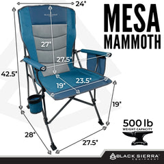 Black Sierra Equipment oversize chair with side pockets and cup holders for essentials.