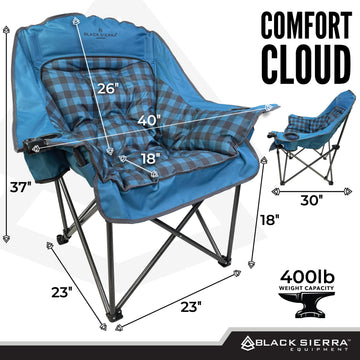 Black Sierra Equipment oversized chair back view emphasizes roomy XL seating for adults.