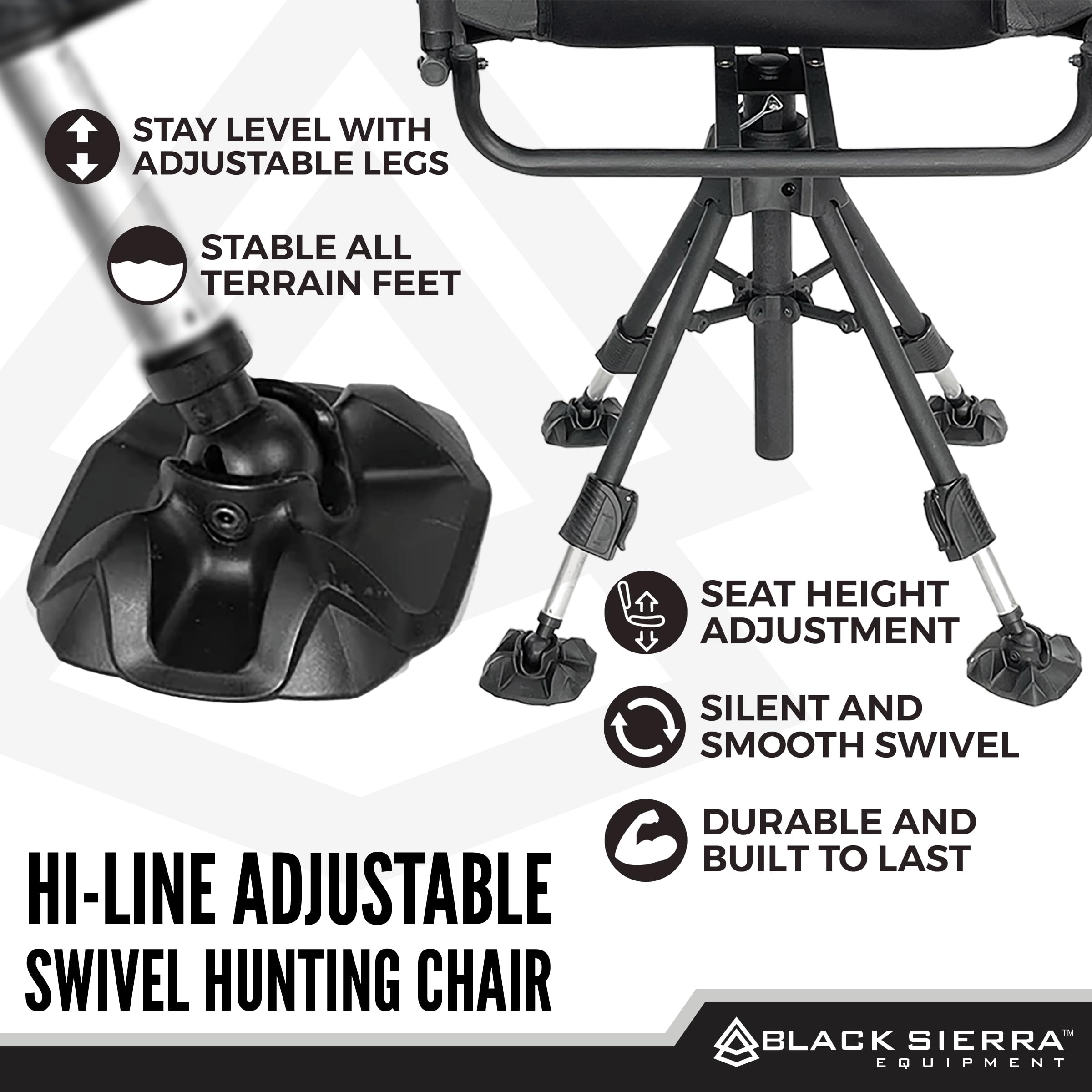Black Sierra Equipment Silent 360 swivel chair collapsible armrests for archery use