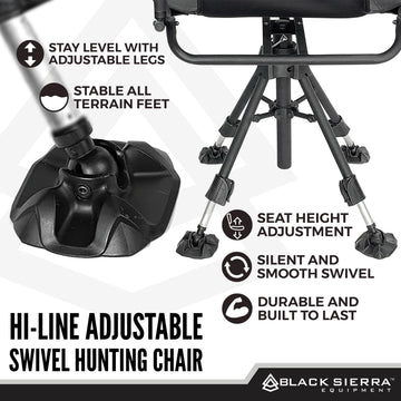 Black Sierra Equipment Silent 360 swivel chair collapsible armrests for archery use