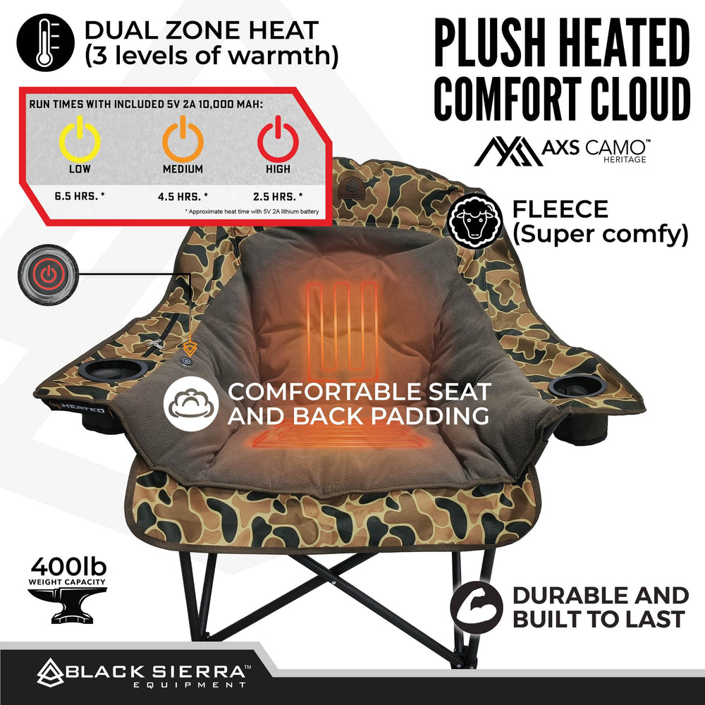 Black Sierra Heated Chair dual drink holders for easy beverages outdoors