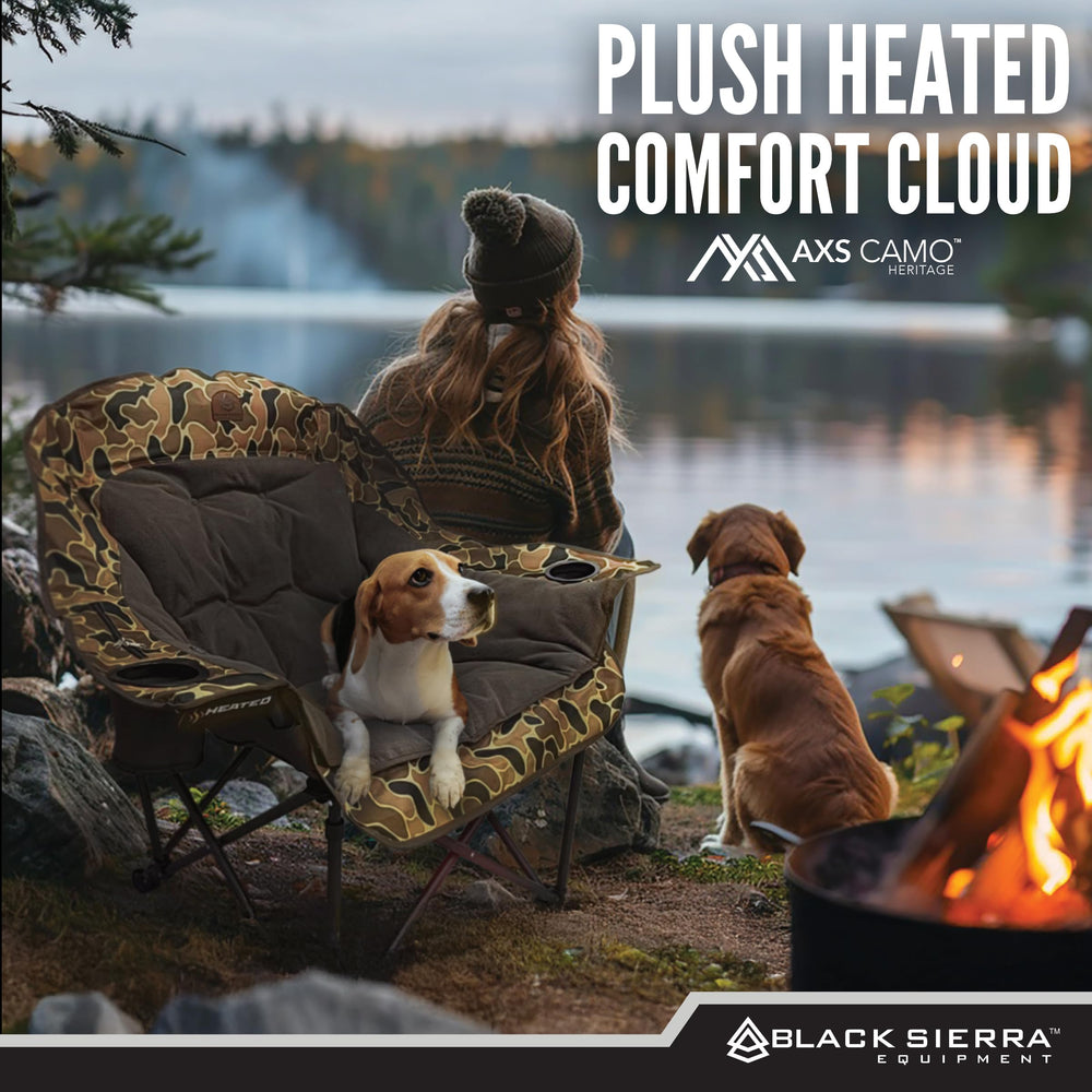 Black Sierra Heated Chair heating elements detail with battery pack visible