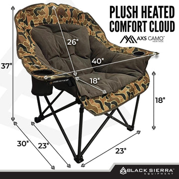 Black Sierra Heated Fleece Chair back view highlights plush padding and support