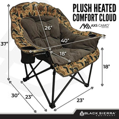 Black Sierra Heated Fleece Chair back view highlights plush padding and support