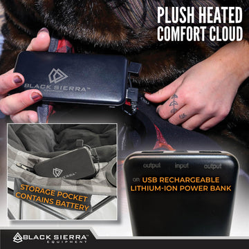 Black Sierra Heated Fleece Chair dual cup holders keep beverages secure.
