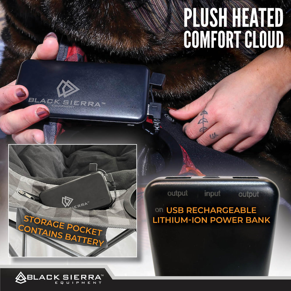 Black Sierra Heated Fleece Chair dual cup holders keep beverages secure.