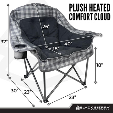 Black Sierra Heated Fleece Chair dual 5W heaters for customizable warmth.