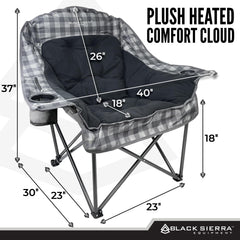 Black Sierra Heated Fleece Chair dual 5W heaters for customizable warmth.