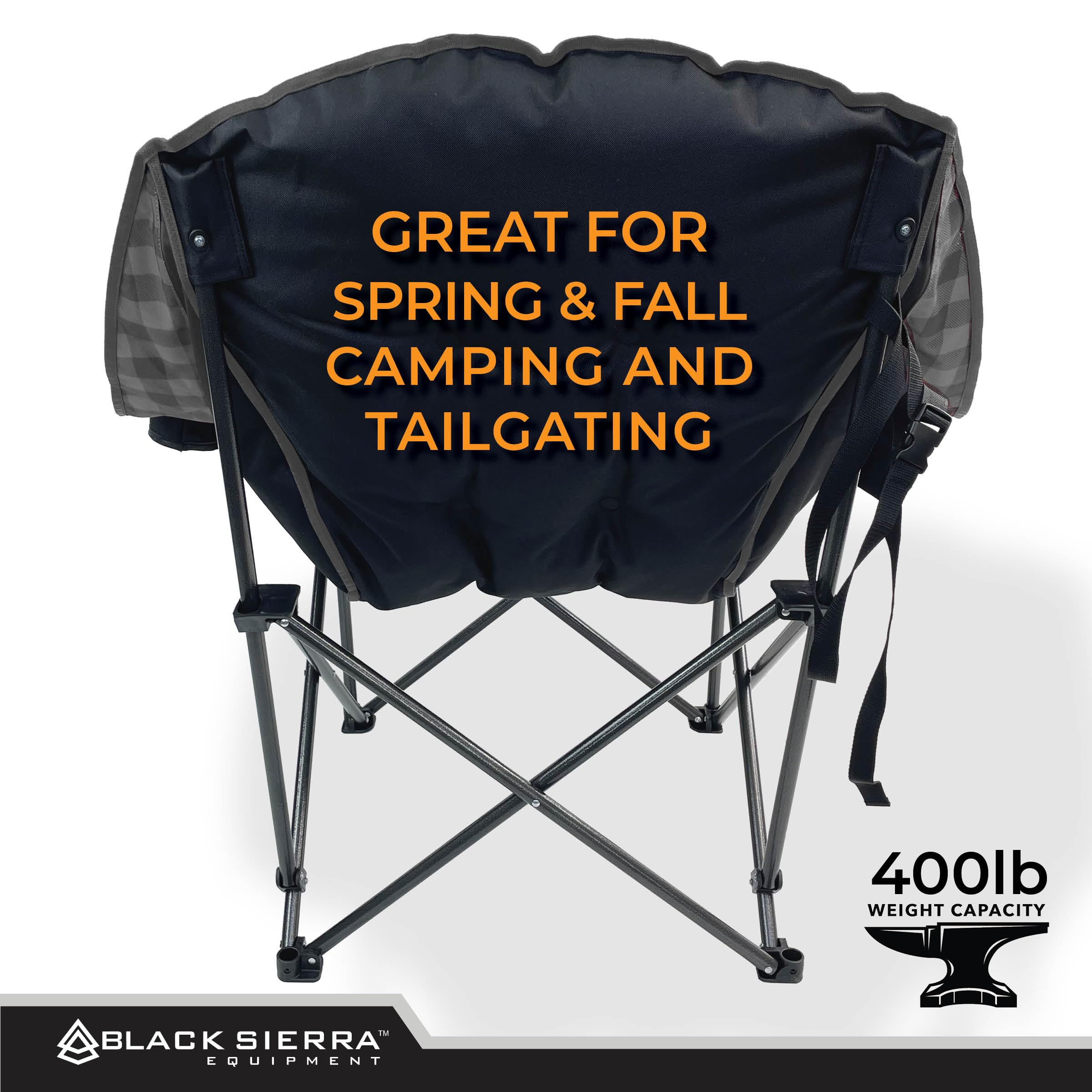 Black Sierra Heated Fleece Chair oversized 400-lb weight capacity for sturdy seating.