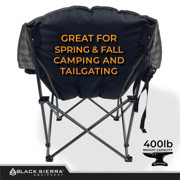 Black Sierra Heated Fleece Chair oversized 400-lb weight capacity for sturdy seating.