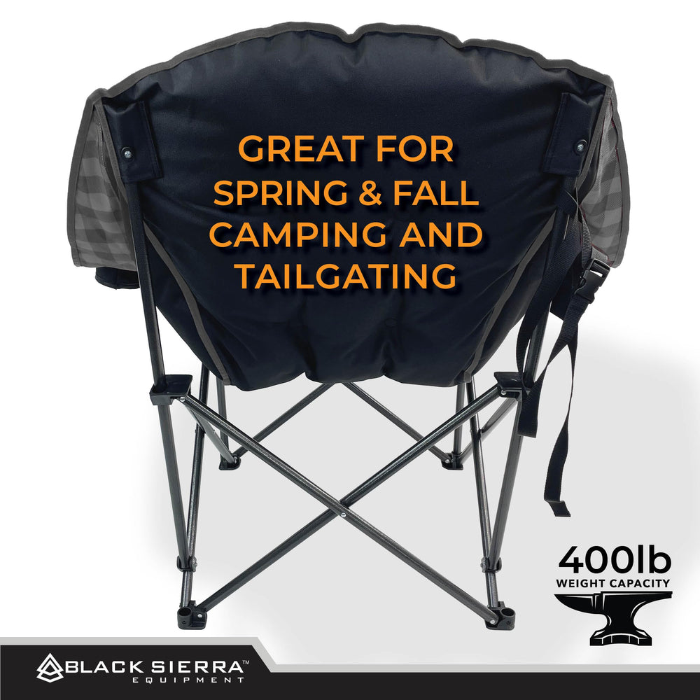 Black Sierra Heated Fleece Chair oversized 400-lb weight capacity for sturdy seating.