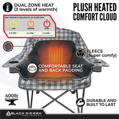 Black Sierra Heated Fleece Chair three temperature settings for personalized comfort.