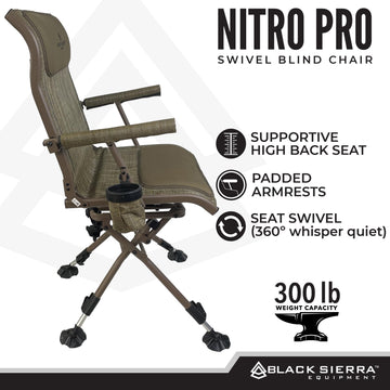 Black Sierra Heavy Duty Swivel Chair carry-strap folding for quick transport