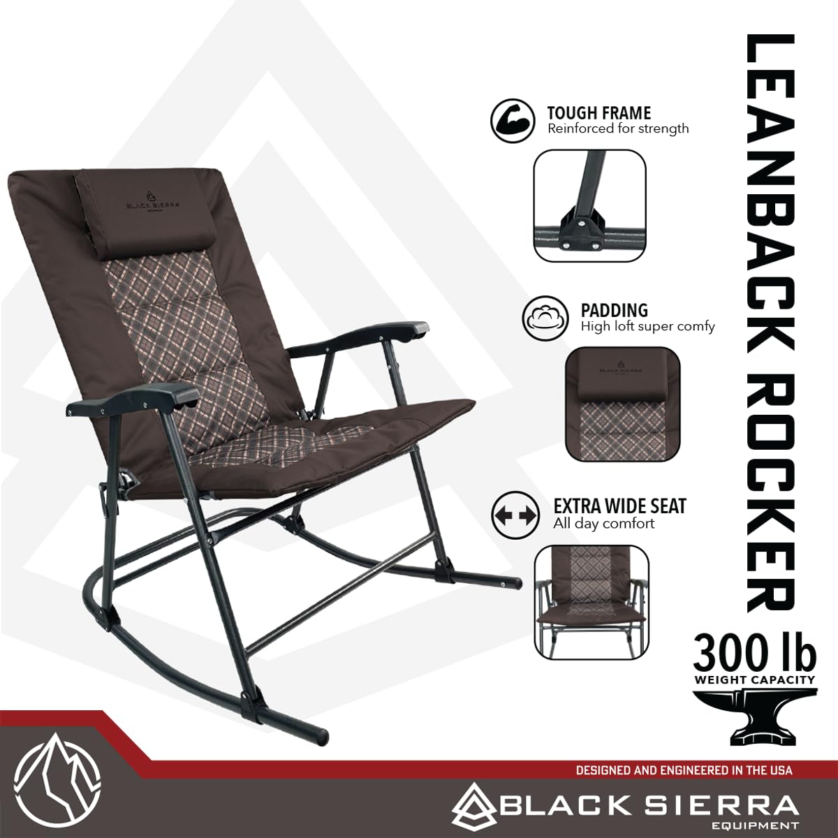 Black Sierra High Back Rocking Chair on deck for outdoor lounging