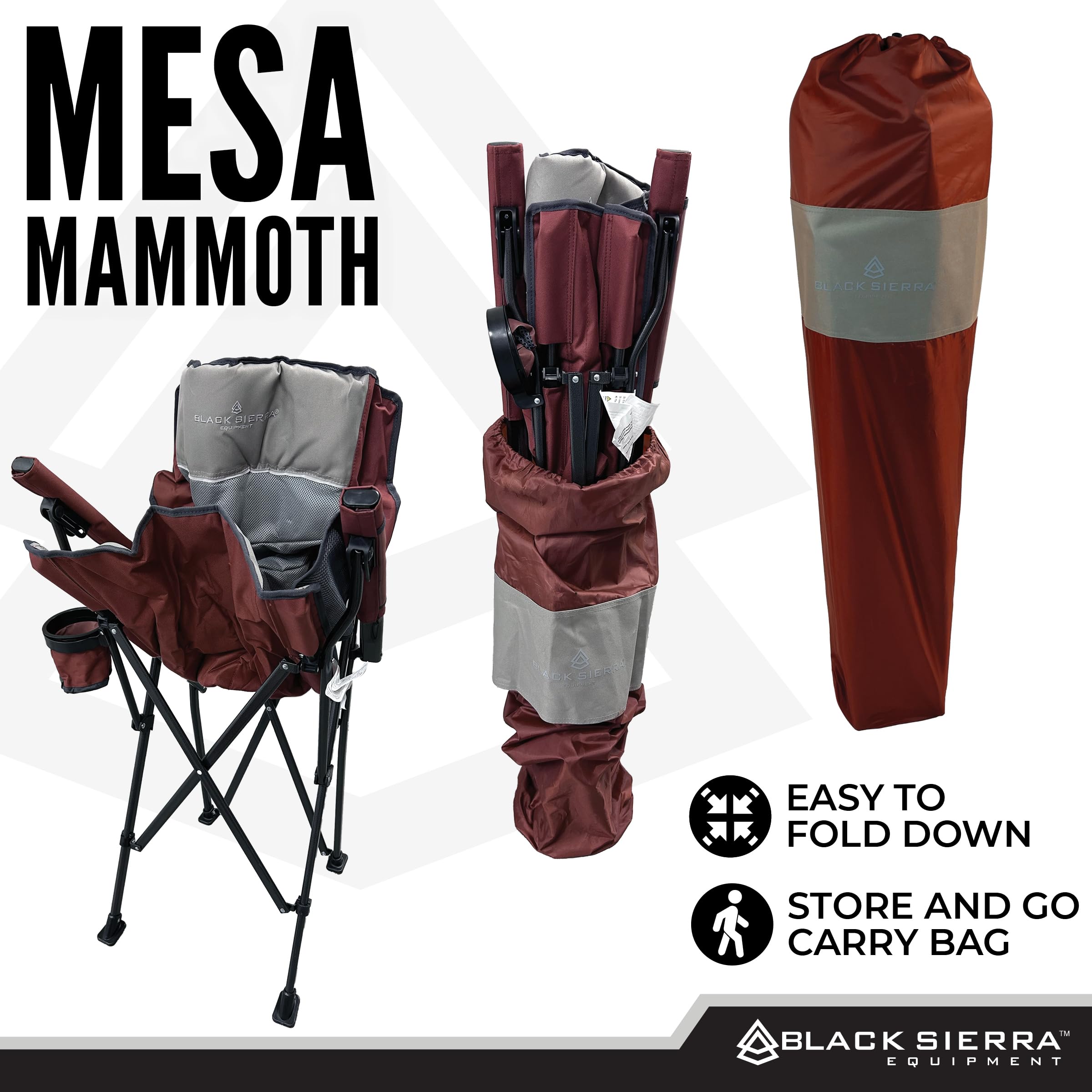Black Sierra Oversized Camping Chair air mesh back for cooling support.