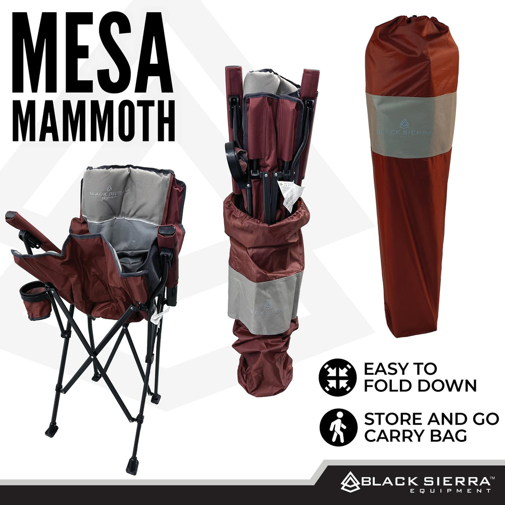 Black Sierra Oversized Camping Chair air mesh back for cooling support.