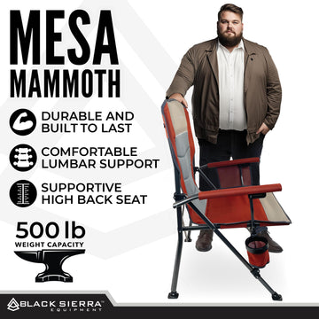 Black Sierra Oversized Camping Chair with carry bag, demonstrating portable setup for trips.