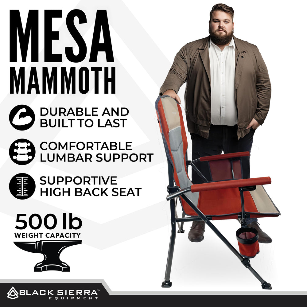 Black Sierra Oversized Camping Chair with carry bag, demonstrating portable setup for trips.