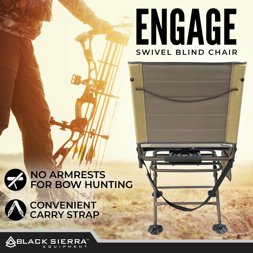 Black Sierra portable chair with carry strap for easy camping and fishing trips.