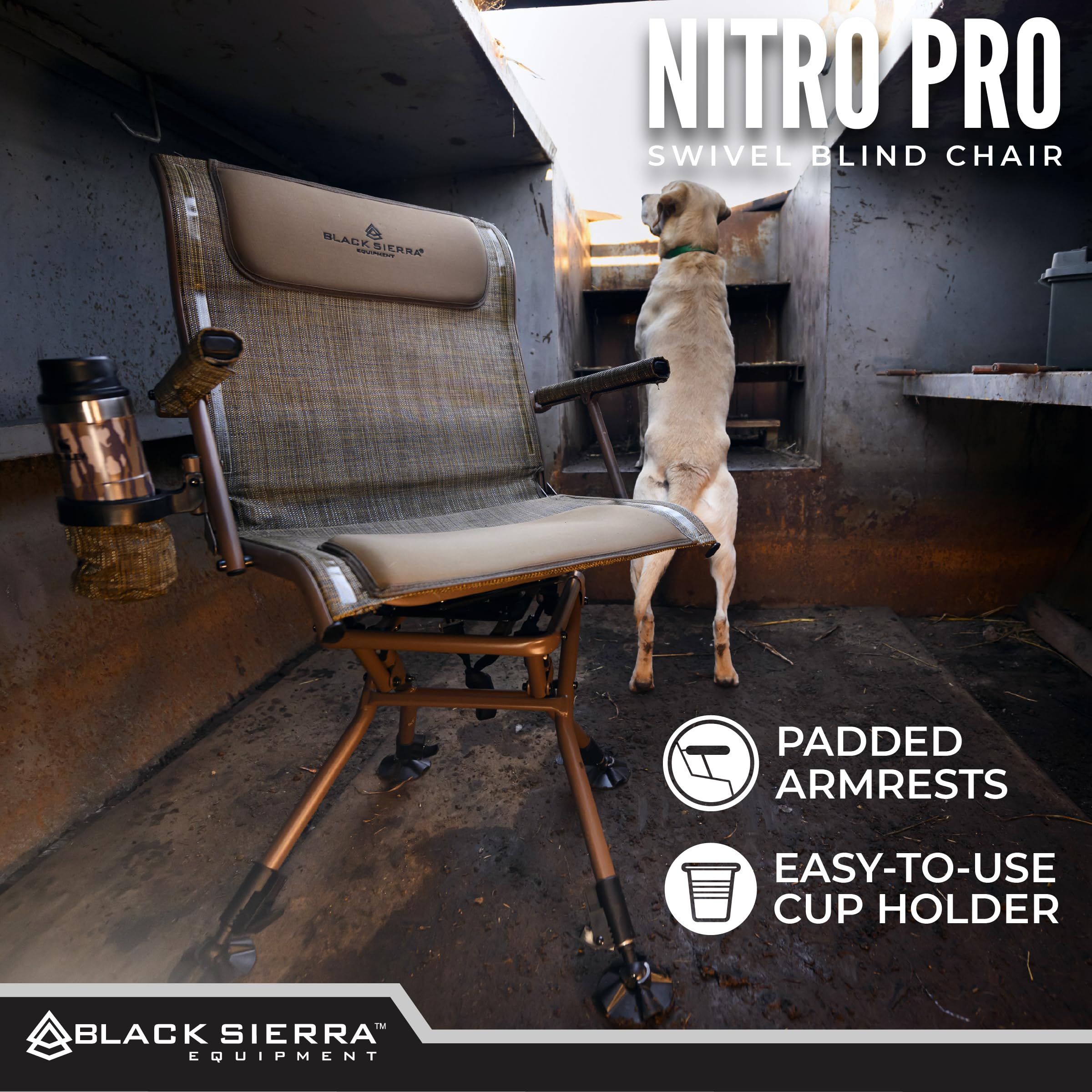 Black Sierra XL Swivel Chair adjustable cupholder keeps drinks secure