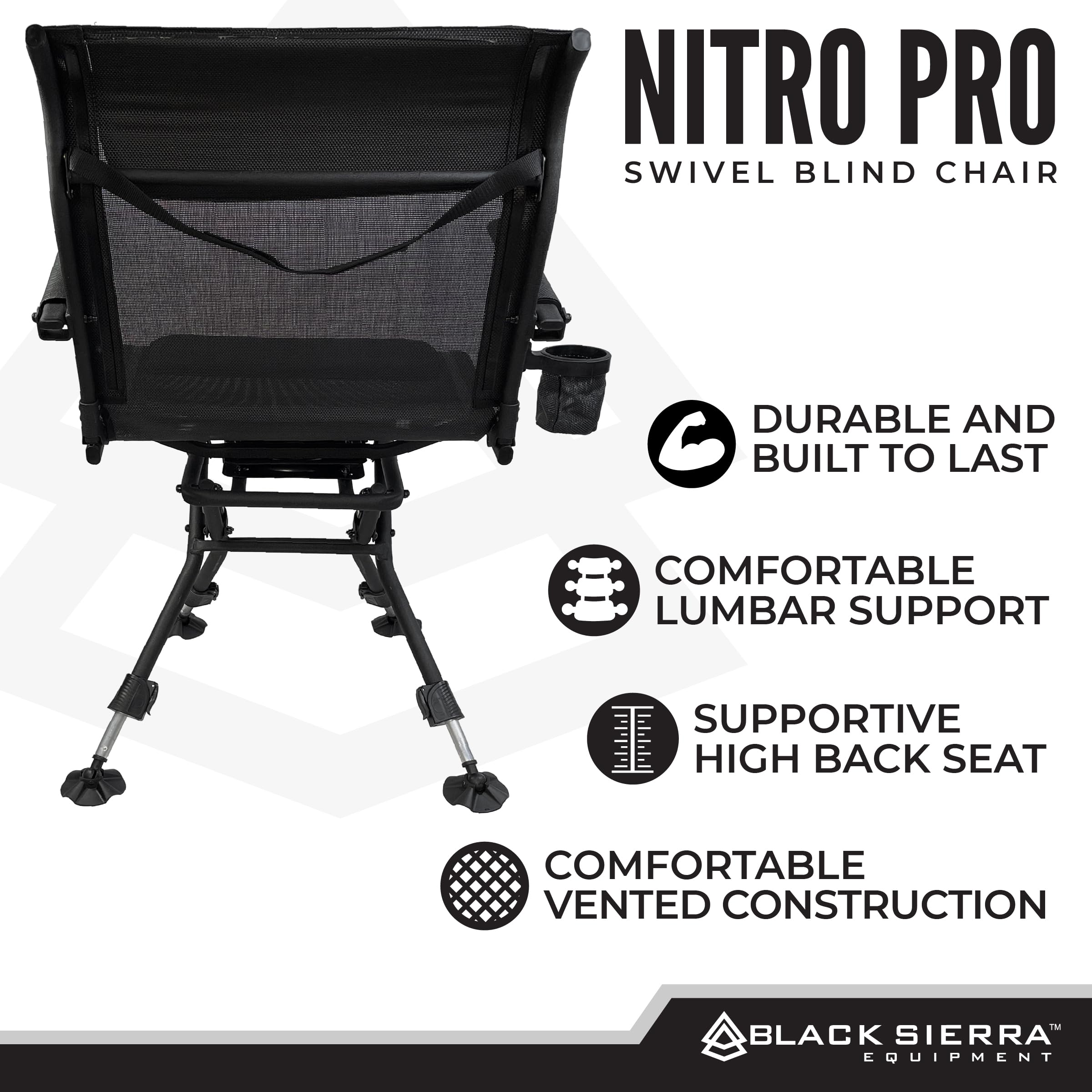 Black Sierra XL Swivel Chair in-field setup demonstrates quiet operation