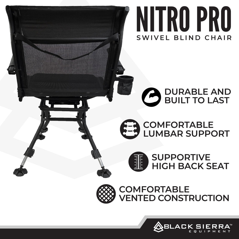 Black Sierra XL Swivel Chair in-field setup demonstrates quiet operation