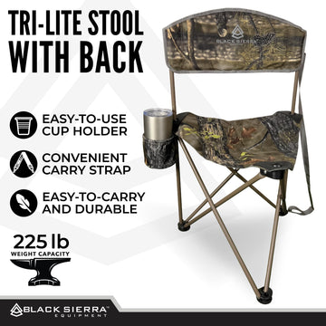 Black Sierra XL Tri-Lite stool weighs 3.7 lb for quick trips.