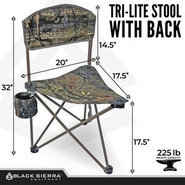 Black Sierra XL Tri-Lite hunting stool folded compact for backpack packing.