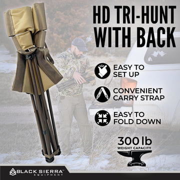 Black Sierra XL Tripod Stool in camping scene with ample seating