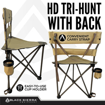 Black Sierra XL Tripod Stool by lake for fishing and rest