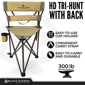Black Sierra XL Tripod Stool folded compact for easy transport