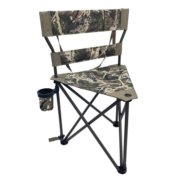 Black Sierra XL Tripod Stool folded for compact transport during camping or travel.