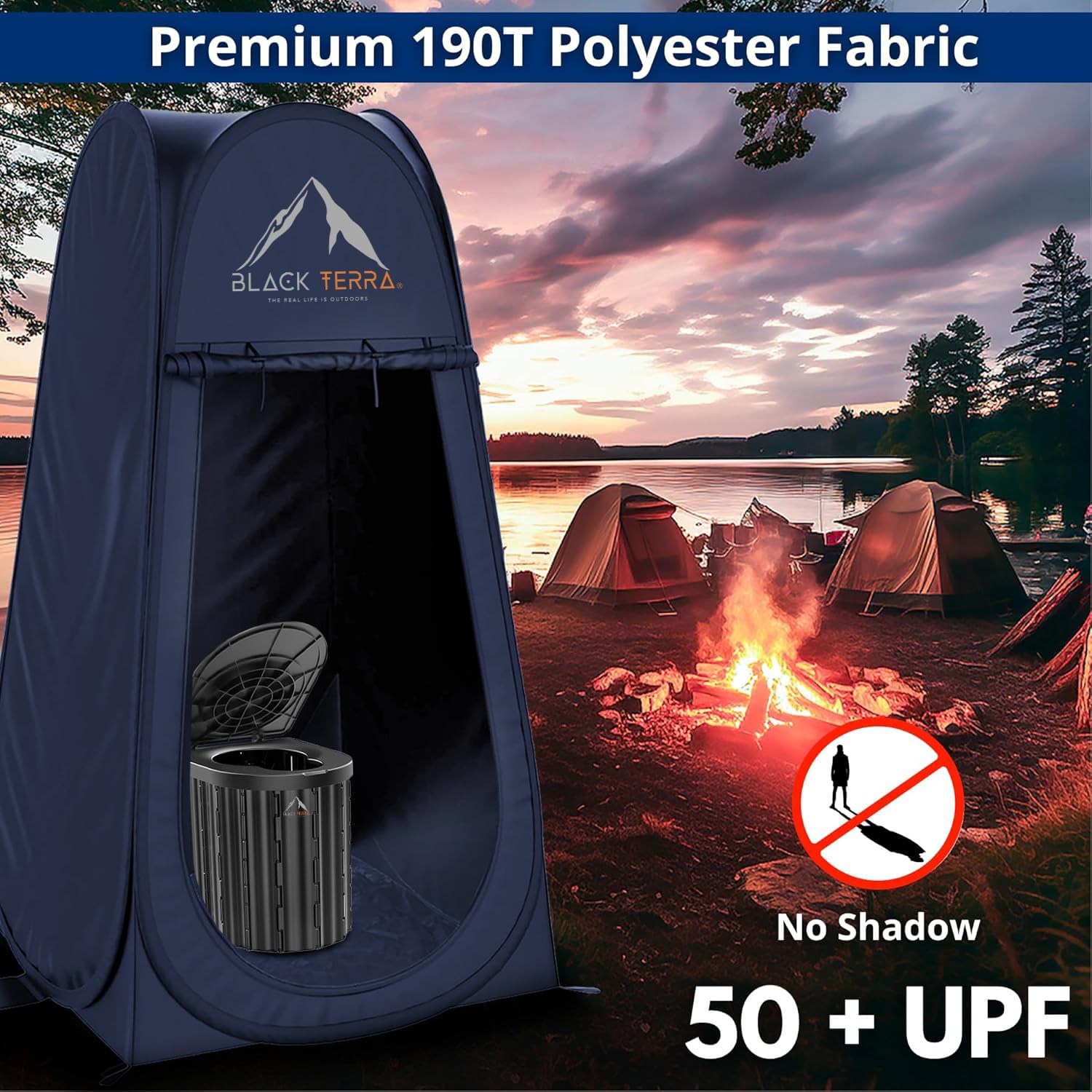 Black Terra privacy tent 6.2ft provides discreet comfort during camping