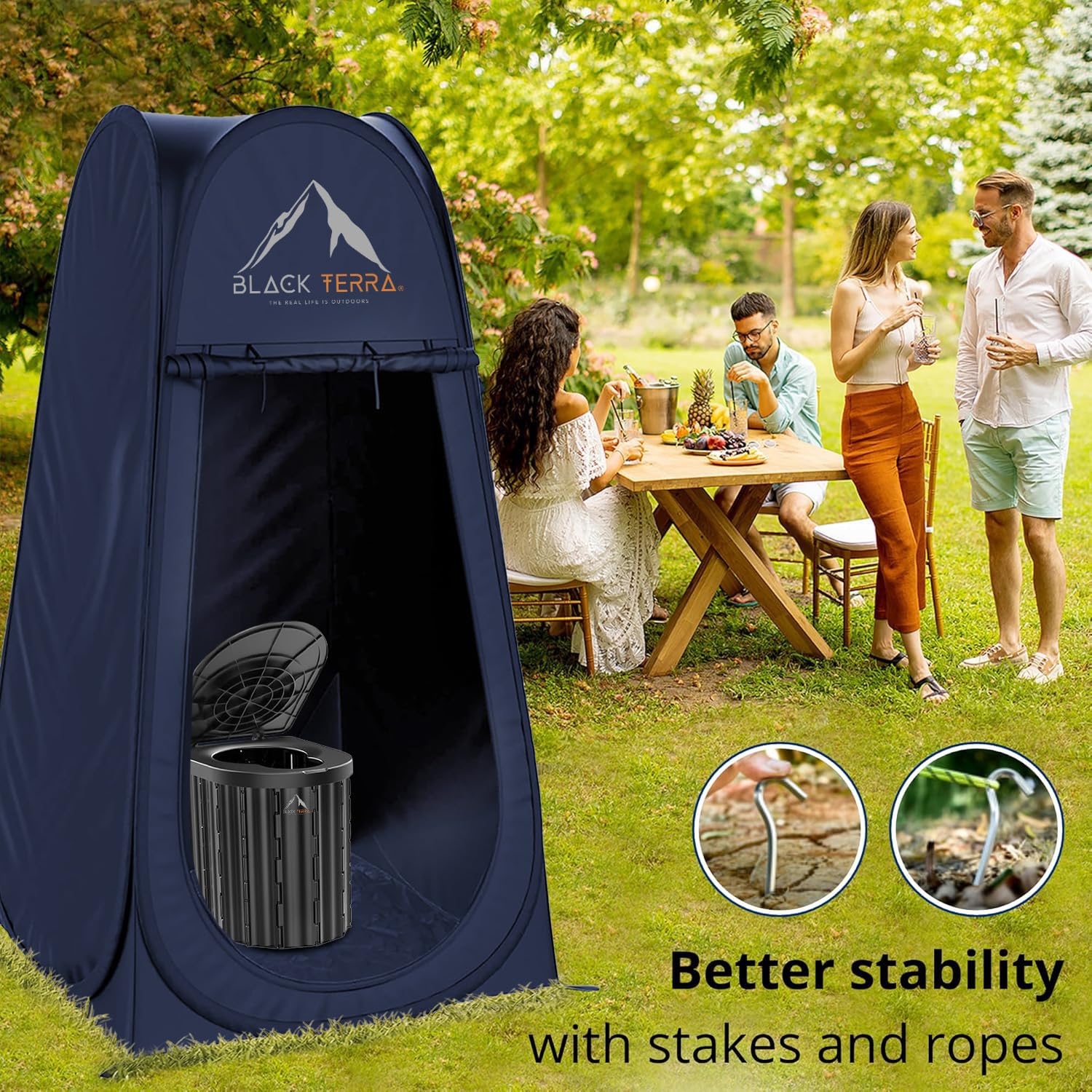 Black Terra portable toilet set includes everything needed for quick setup