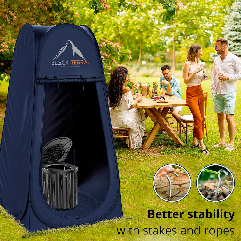Black Terra portable toilet set includes everything needed for quick setup