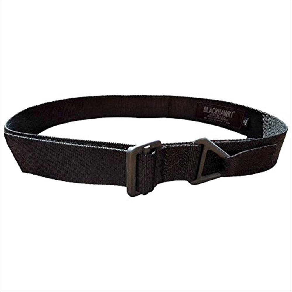 BLACKHAWK CQB/Rigger's Belt, black, buckle closeup shows durable hardware for reliable field use.