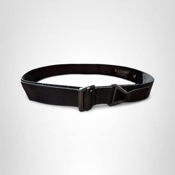 BLACKHAWK CQB/Rigger's Belt full view in black highlights durable webbing.