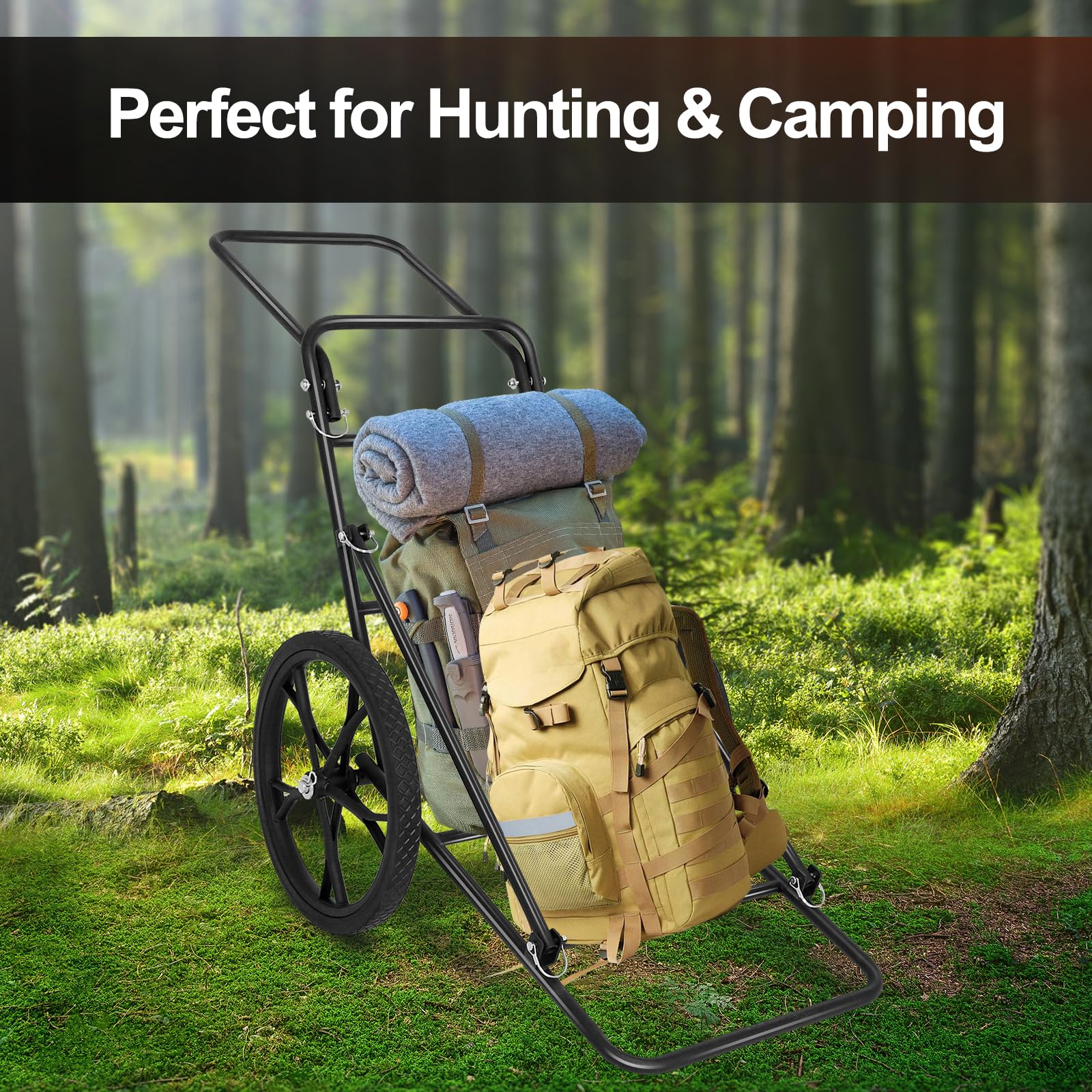 BLACKHORSE-RACING deer cart with 17-inch wheels for smoother movement on rough terrain.