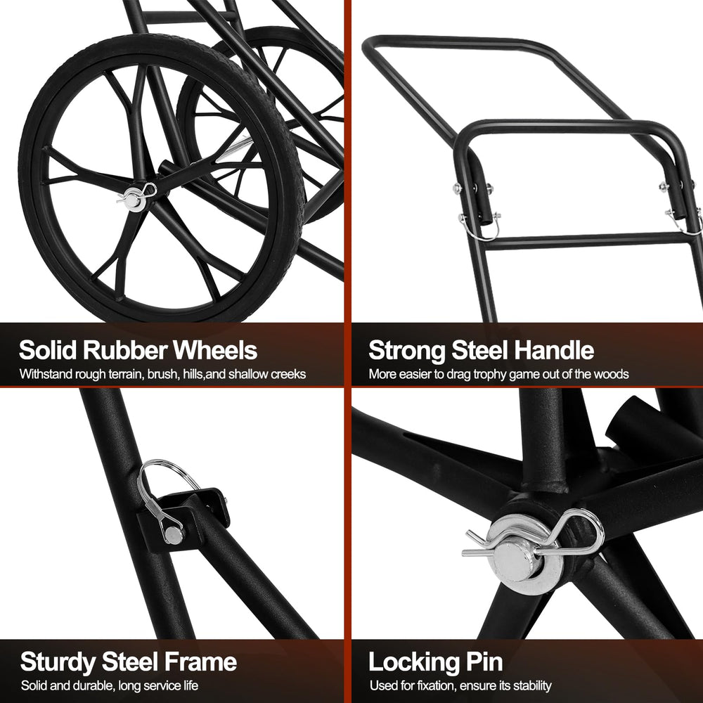 Ergonomic handle on BLACKHORSE-RACING deer cart reduces fatigue during hauling.