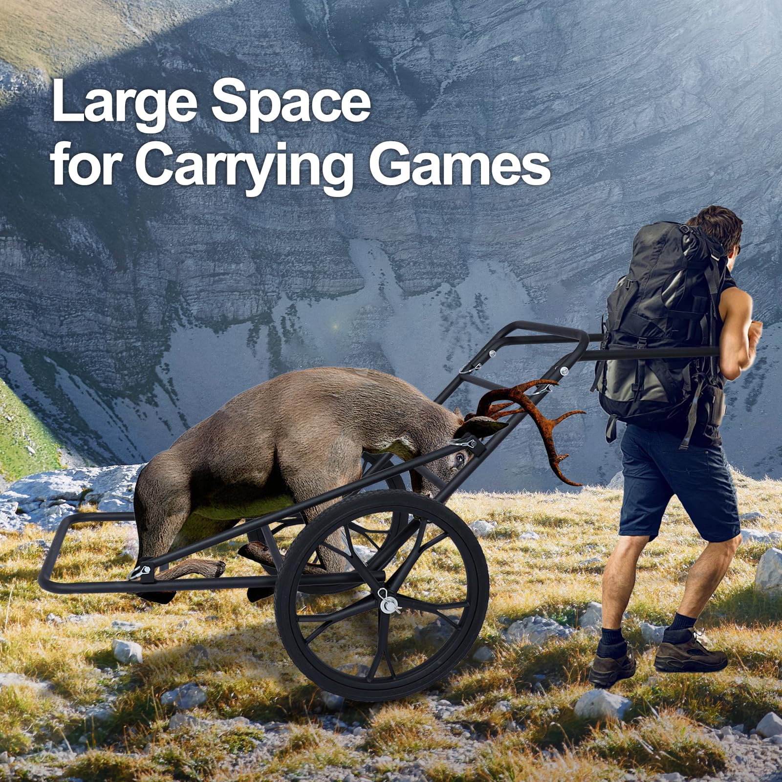 BLACKHORSE-RACING deer cart features a heavy-duty metal frame for durable field use.