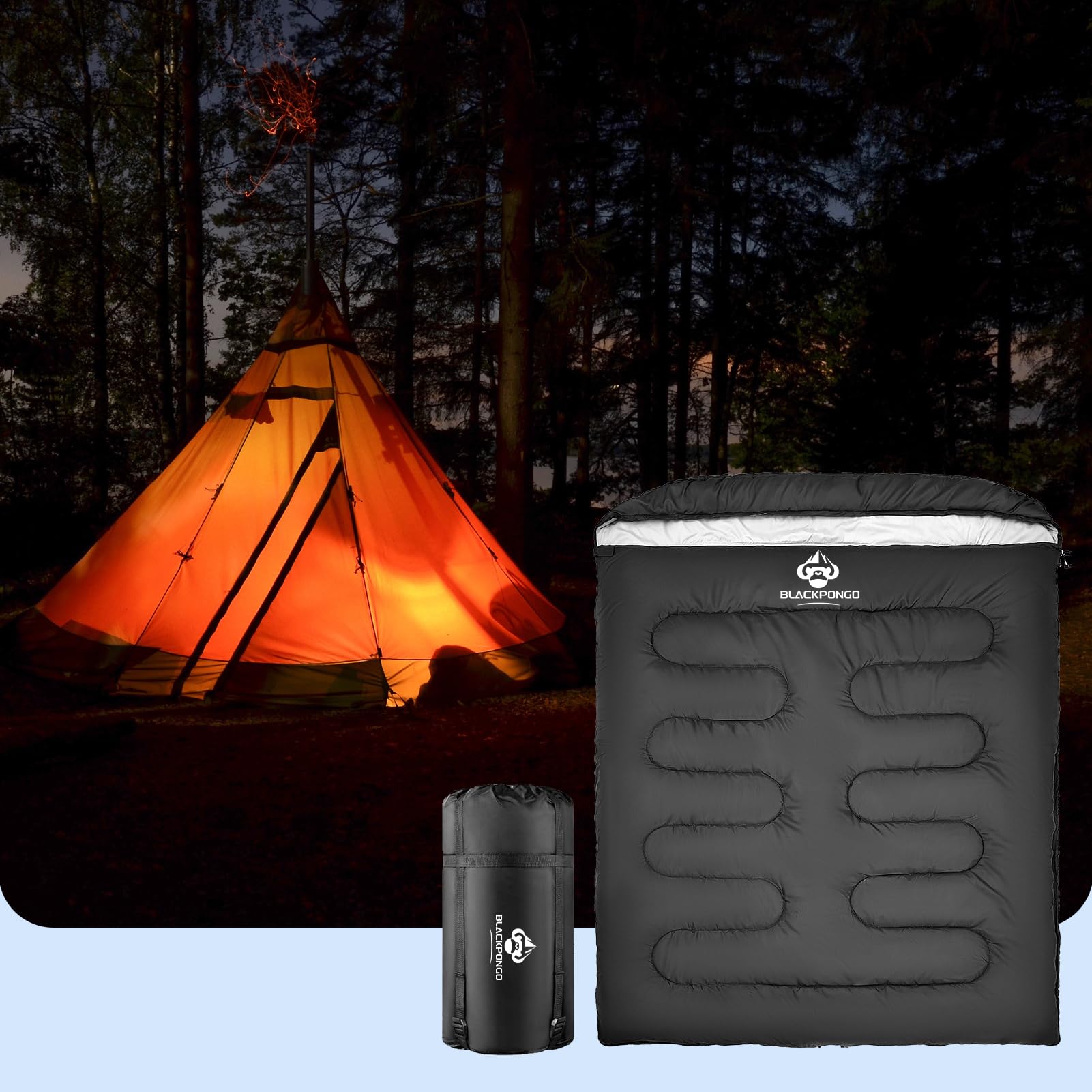 Blackpongo compression sack with top cover facilitates easy packing and water protection.