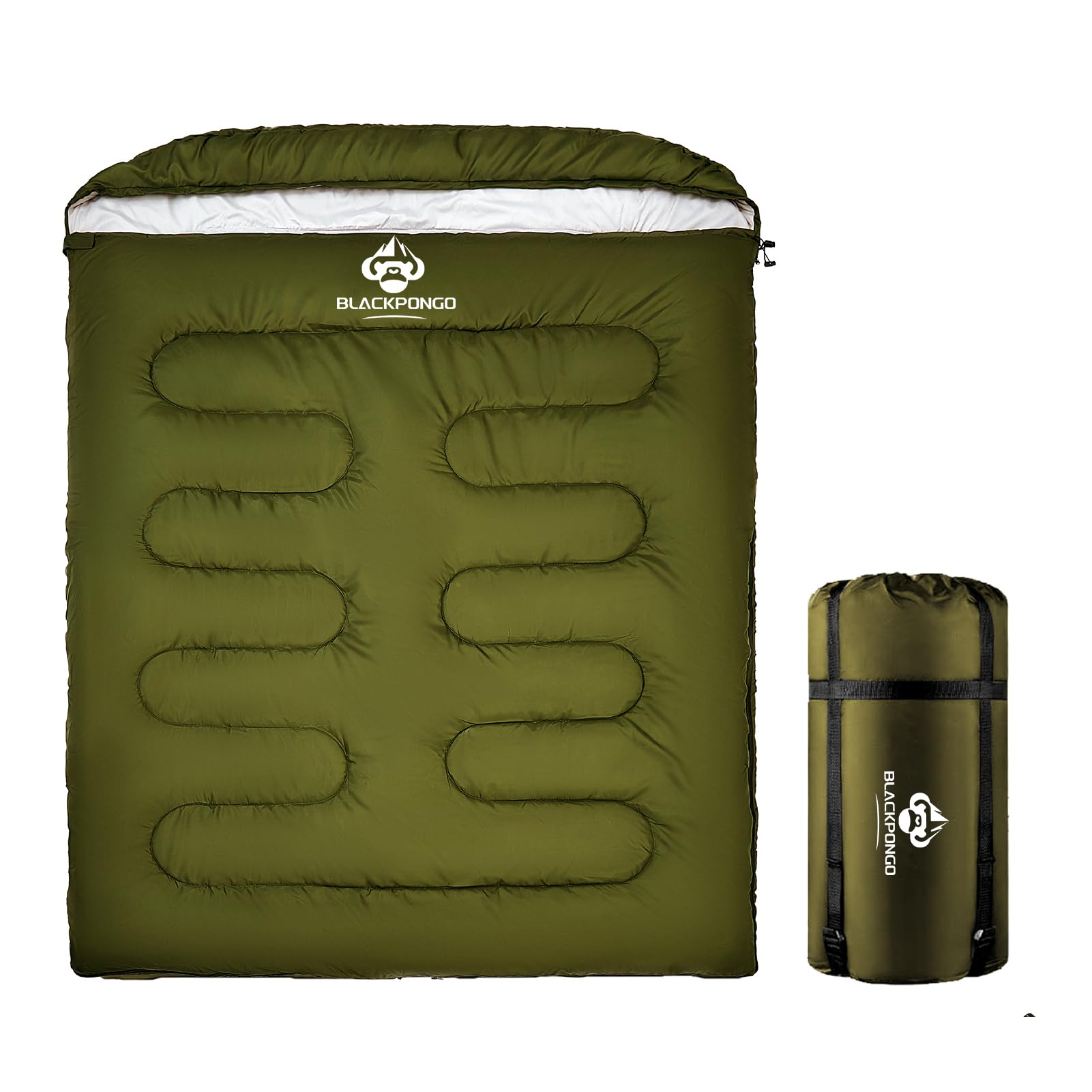 Blackpongo double sleeping bag outdoor setup for two offering shared warmth and comfort