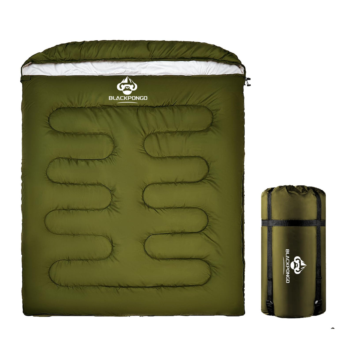 Blackpongo double sleeping bag outdoor setup for two offering shared warmth and comfort