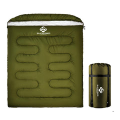 Blackpongo double sleeping bag outdoor setup for two offering shared warmth and comfort