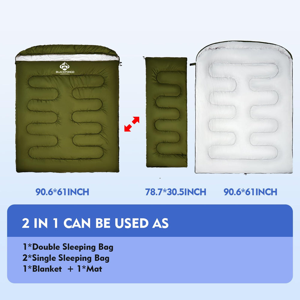 Blackpongo double sleeping bag two bags separation enabling versatile use as two blankets